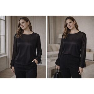 ZARA Black Sheer Long-Sleeve Blouse | Chic Office-to-Evening